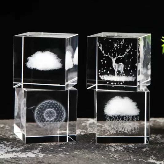 2.4 Inch Crystal Cube 3D Laser Crystal Paperweight Moon Solar System Clouds Cubic Heart Shaped Desktop Creative Gift Ornaments