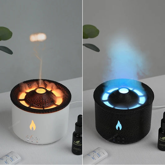 KINSCOTER Vulkan Flame Aroma Diffuser – 360 ml Luftbefeuchter mit Jellyfish Smoke Ring Effekt, LED-Flammenlicht & Aromatherapie, Geschenkidee mit Stil