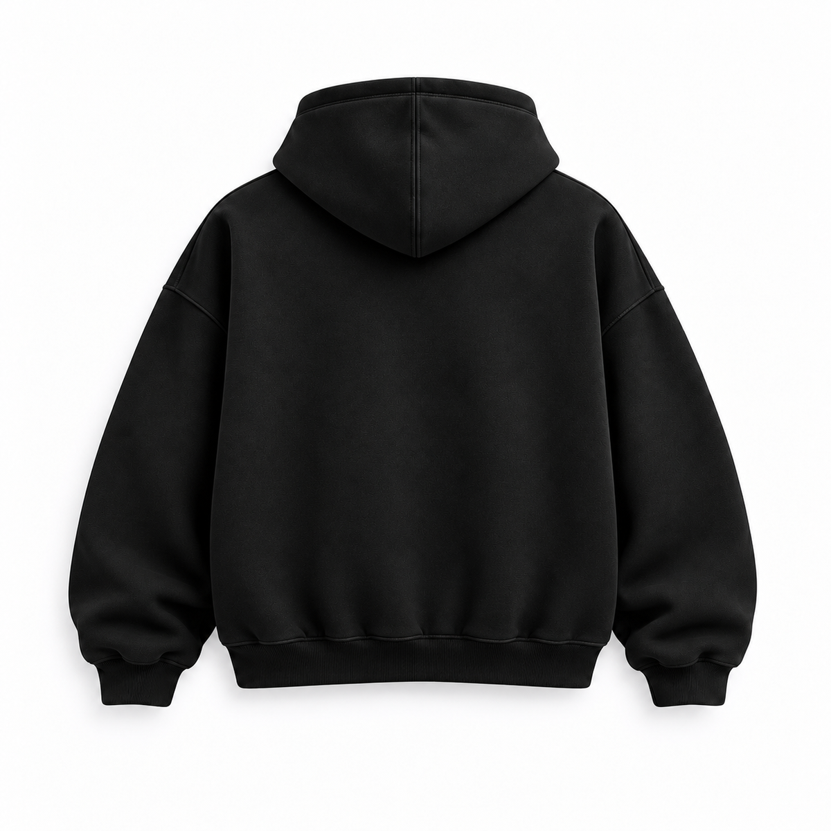 HYPESTUFF Winter26 Oversized Hoodie Schwarz – Rückansicht ohne Rückenlogo. Designvisualisierung.