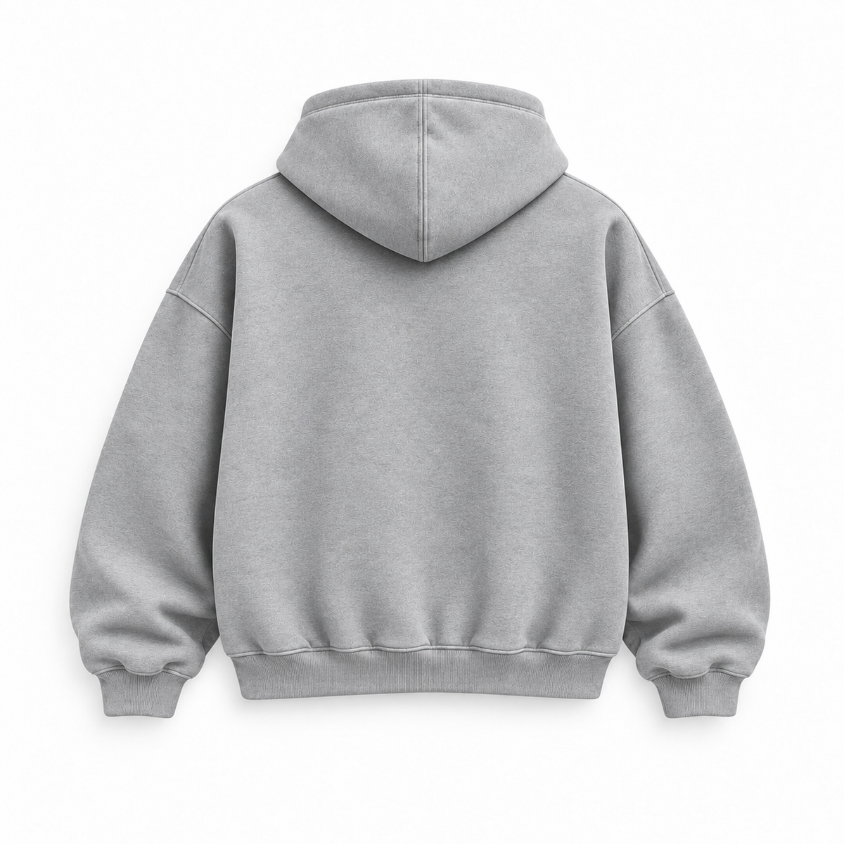 HYPESTUFF Winter26 Oversized Hoodie Jogginggrau – Rückansicht ohne Rückenlogo. Designvisualisierung.