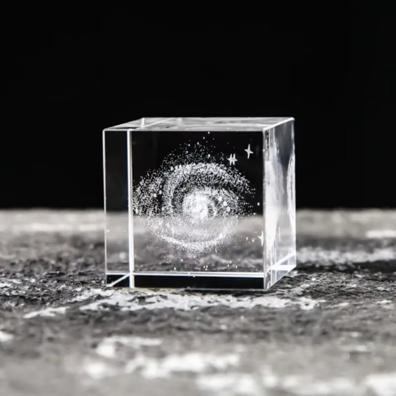 2.4 Inch Crystal Cube 3D Laser Crystal Paperweight Moon Solar System Clouds Cubic Heart Shaped Desktop Creative Gift Ornaments