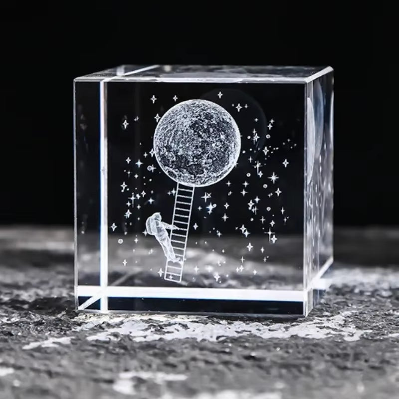 2.4 Inch Crystal Cube 3D Laser Crystal Paperweight Moon Solar System Clouds Cubic Heart Shaped Desktop Creative Gift Ornaments