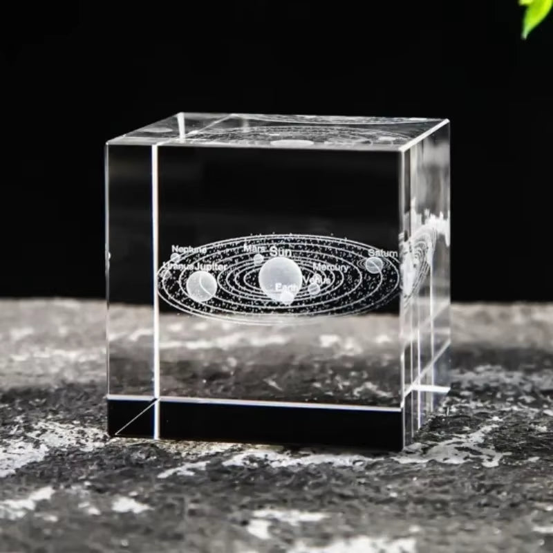 2.4 Inch Crystal Cube 3D Laser Crystal Paperweight Moon Solar System Clouds Cubic Heart Shaped Desktop Creative Gift Ornaments
