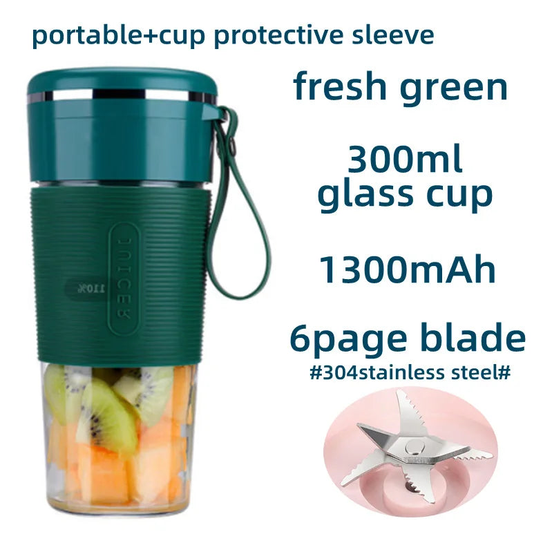 Portable USB Smoothie Blender – Kabelloser Mini Juicer Mixer, Wiederaufladbar, Elektrischer Fruchtmixer & Saft-Maschine mit Glasbecher für Unterwegs