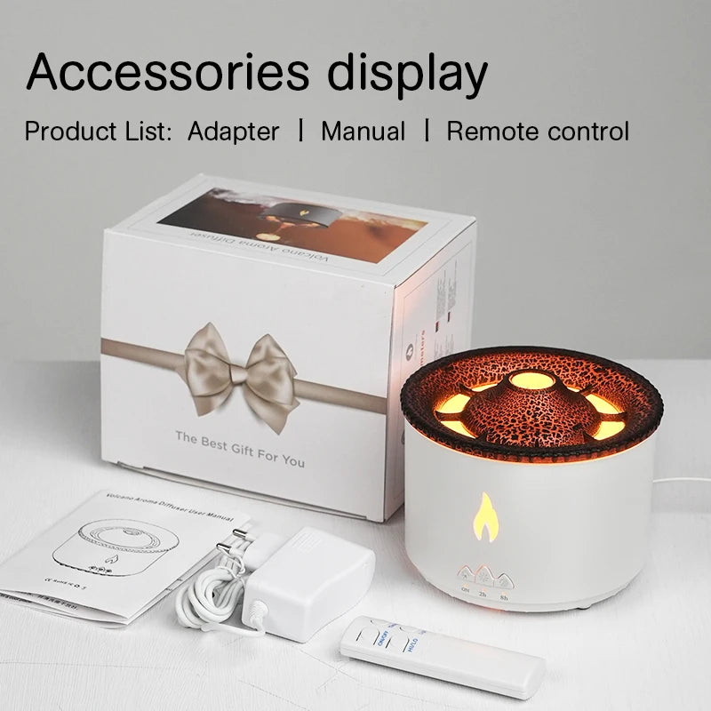 KINSCOTER Vulkan Flame Aroma Diffuser – 360 ml Luftbefeuchter mit Jellyfish Smoke Ring Effekt, LED-Flammenlicht & Aromatherapie, Geschenkidee mit Stil