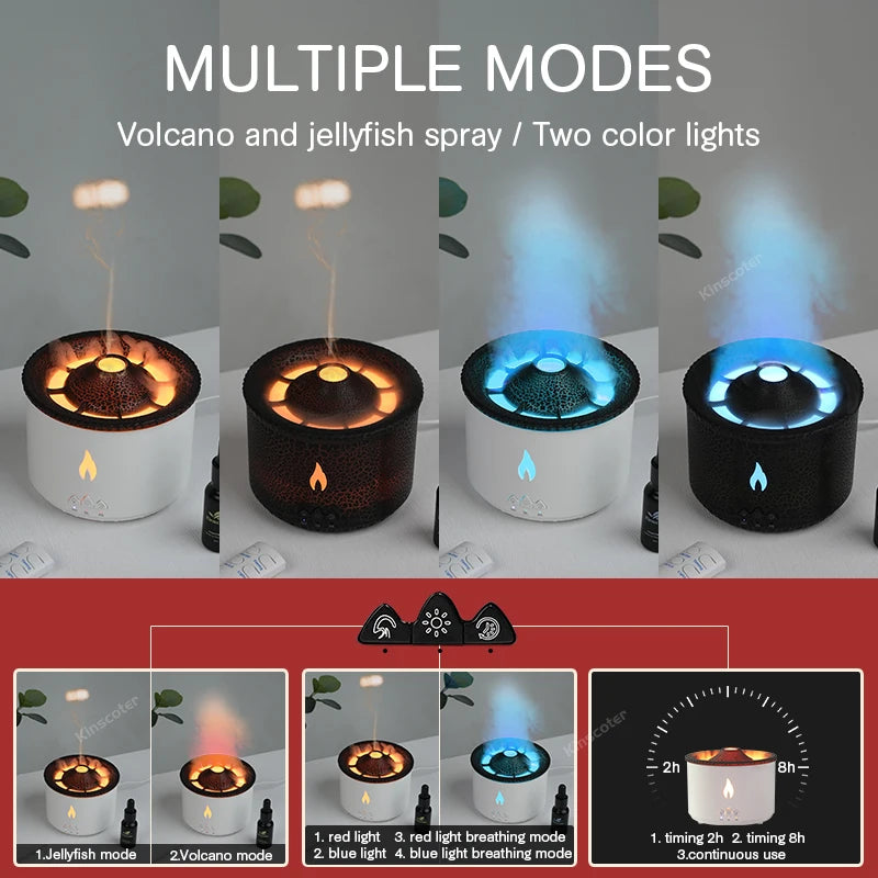 KINSCOTER Vulkan Flame Aroma Diffuser – 360 ml Luftbefeuchter mit Jellyfish Smoke Ring Effekt, LED-Flammenlicht & Aromatherapie, Geschenkidee mit Stil