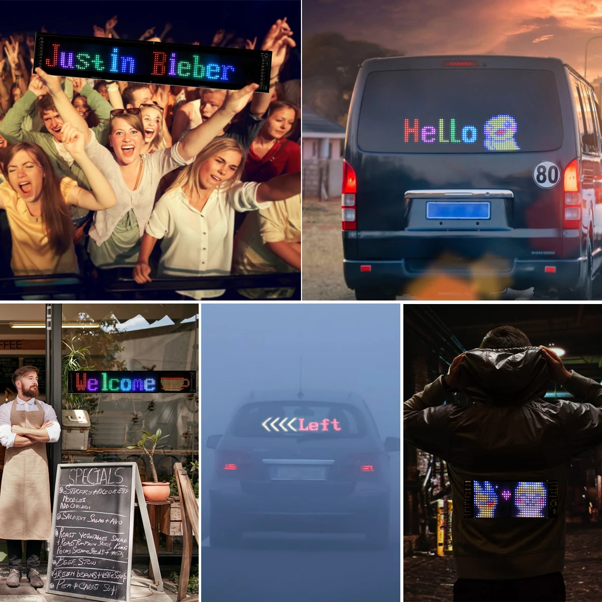 RGB LED Matrix Pixel Panel,Scrolling Bright Advertising LED Signs with Remote,5V Flexible USB LED Car Sign Bluetooth App Control