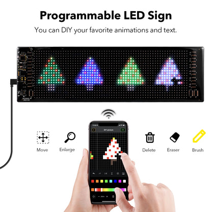 RGB LED Matrix Pixel Panel,Scrolling Bright Advertising LED Signs with Remote,5V Flexible USB LED Car Sign Bluetooth App Control