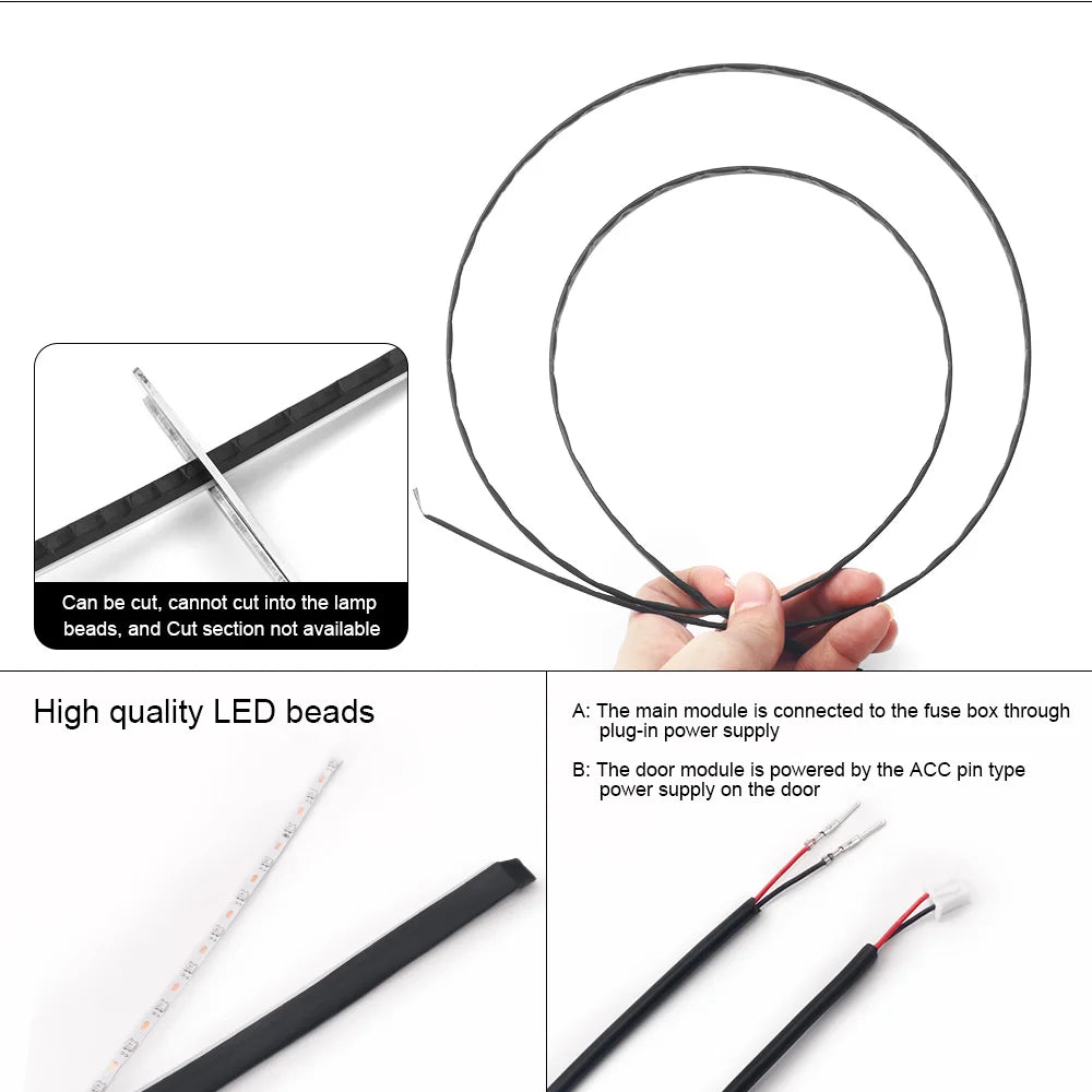 LamKomplette LED Auto-Innenbeleuchtung mit 64 Farben, Musik-Sync, App-Steuerung & Acryl-Strips. Stylisches Upgrade für dein Auto. Jetzt kaufen & Ambiente genießen!