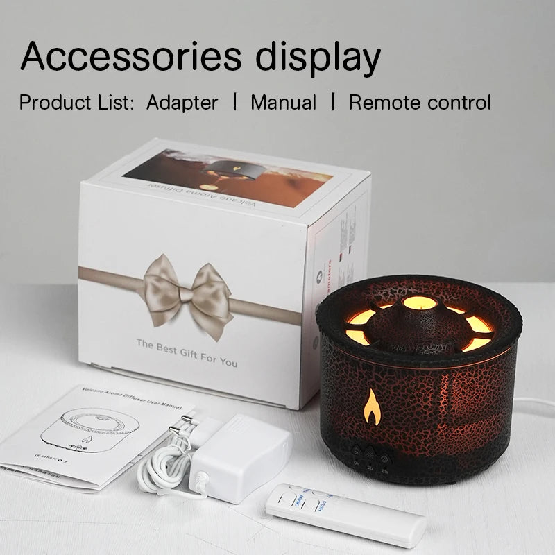 KINSCOTER Vulkan Flame Aroma Diffuser – 360 ml Luftbefeuchter mit Jellyfish Smoke Ring Effekt, LED-Flammenlicht & Aromatherapie, Geschenkidee mit Stil