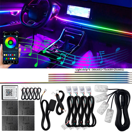 LamKomplette LED Auto-Innenbeleuchtung mit 64 Farben, Musik-Sync, App-Steuerung & Acryl-Strips. Stylisches Upgrade für dein Auto. Jetzt kaufen & Ambiente genießen!