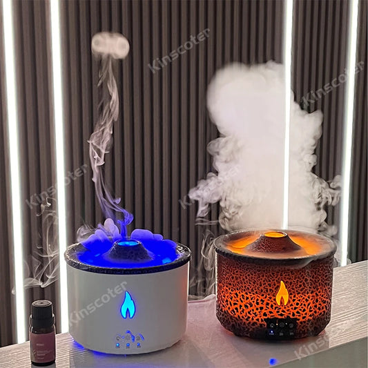 KINSCOTER Vulkan Flame Aroma Diffuser – 360 ml Luftbefeuchter mit Jellyfish Smoke Ring Effekt, LED-Flammenlicht & Aromatherapie, Geschenkidee mit Stil