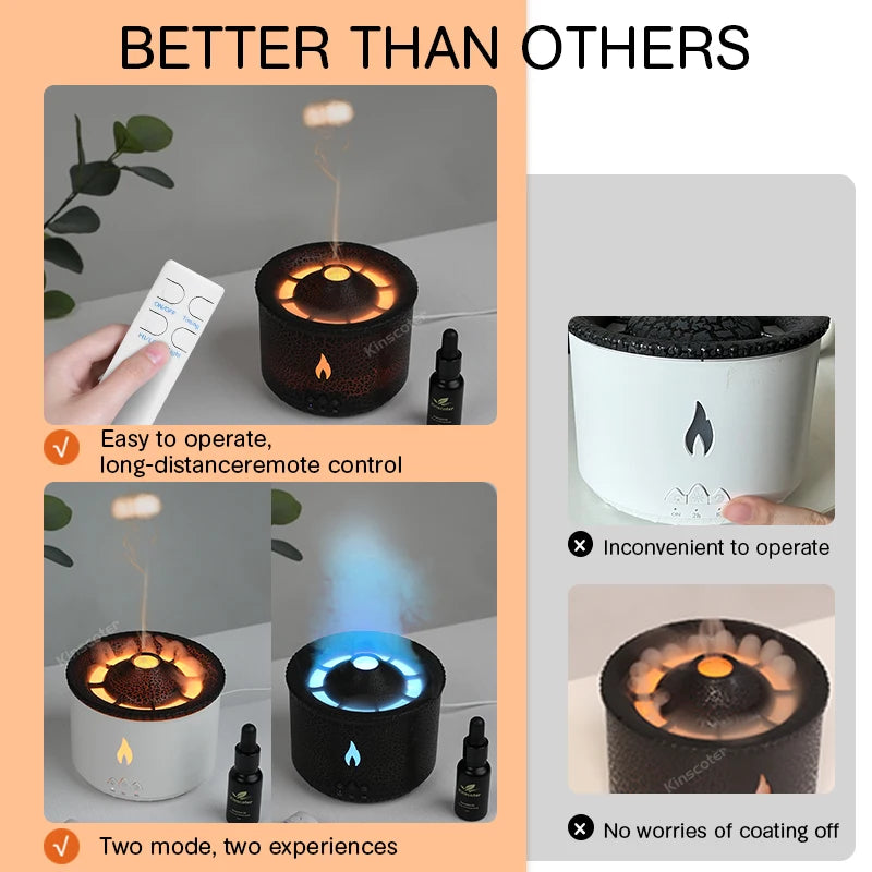 KINSCOTER Vulkan Flame Aroma Diffuser – 360 ml Luftbefeuchter mit Jellyfish Smoke Ring Effekt, LED-Flammenlicht & Aromatherapie, Geschenkidee mit Stil