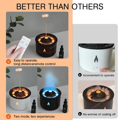 KINSCOTER Vulkan Flame Aroma Diffuser – 360 ml Luftbefeuchter mit Jellyfish Smoke Ring Effekt, LED-Flammenlicht & Aromatherapie, Geschenkidee mit Stil