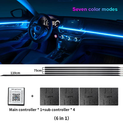 LamKomplette LED Auto-Innenbeleuchtung mit 64 Farben, Musik-Sync, App-Steuerung & Acryl-Strips. Stylisches Upgrade für dein Auto. Jetzt kaufen & Ambiente genießen!
