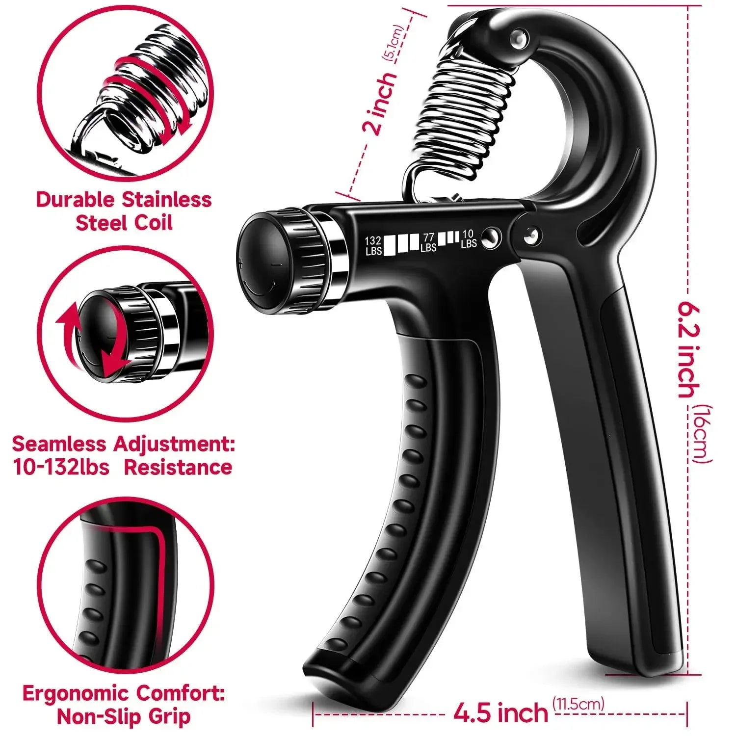 5–60 kg Verstellbarer Handtrainer mit Fingertrainer – Grip Strength Trainer für Muskelaufbau, Rehabilitation & Handkrafttraining