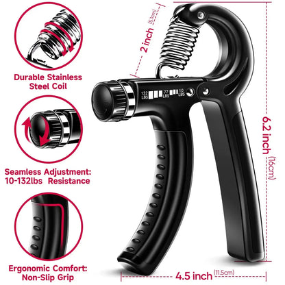 5–60 kg Verstellbarer Handtrainer mit Fingertrainer – Grip Strength Trainer für Muskelaufbau, Rehabilitation & Handkrafttraining