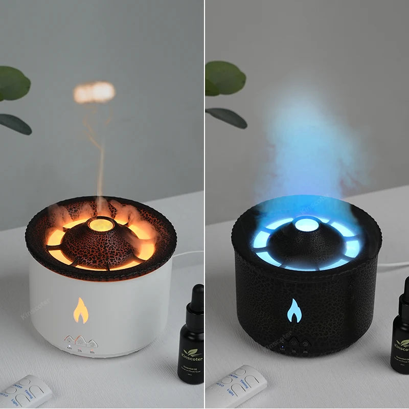 KINSCOTER Vulkan Flame Aroma Diffuser – 360 ml Luftbefeuchter mit Jellyfish Smoke Ring Effekt, LED-Flammenlicht & Aromatherapie, Geschenkidee mit Stil