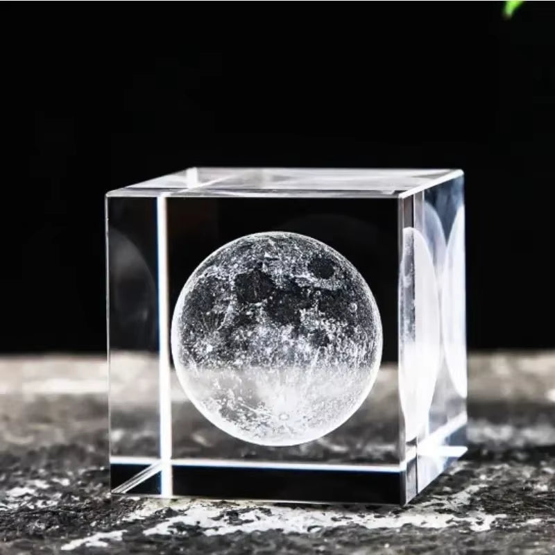 2.4 Inch Crystal Cube 3D Laser Crystal Paperweight Moon Solar System Clouds Cubic Heart Shaped Desktop Creative Gift Ornaments