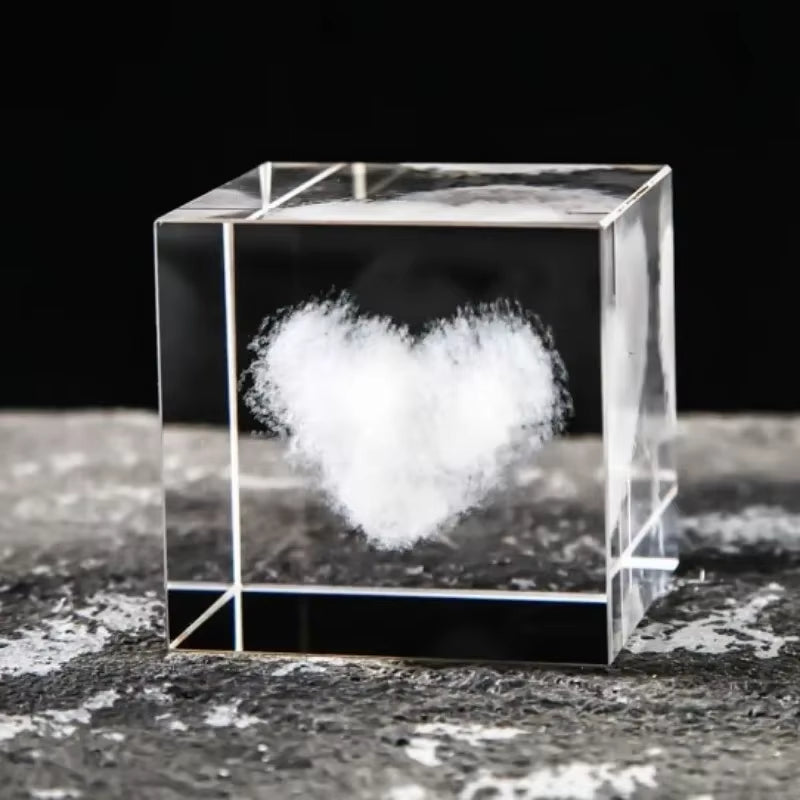2.4 Inch Crystal Cube 3D Laser Crystal Paperweight Moon Solar System Clouds Cubic Heart Shaped Desktop Creative Gift Ornaments