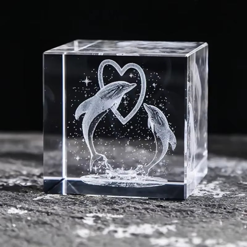 2.4 Inch Crystal Cube 3D Laser Crystal Paperweight Moon Solar System Clouds Cubic Heart Shaped Desktop Creative Gift Ornaments
