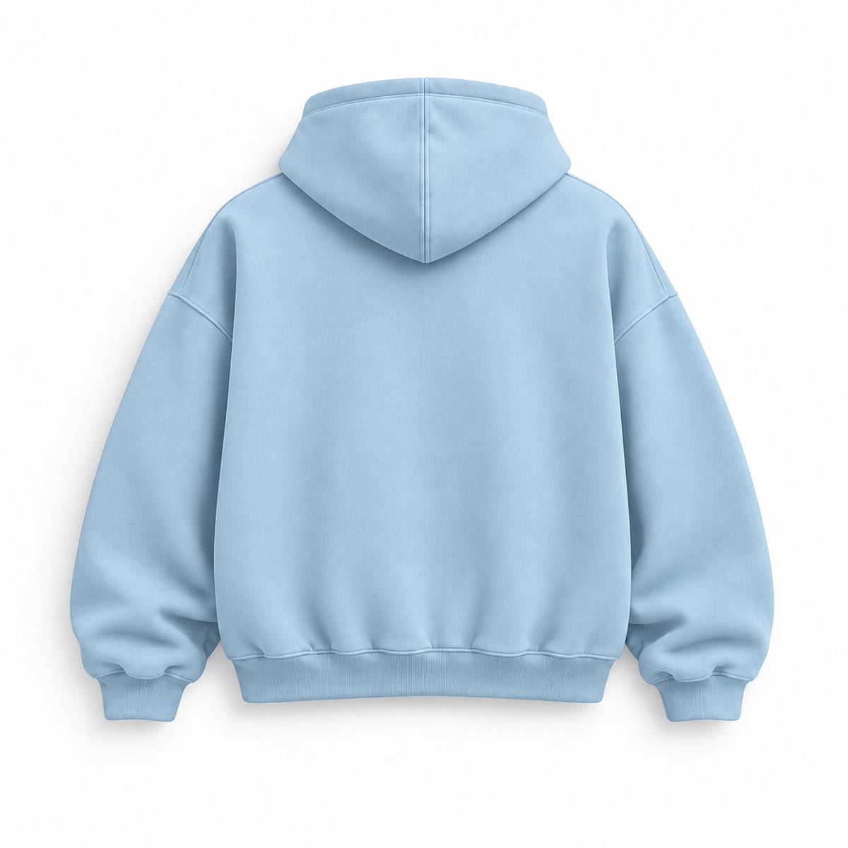 HYPESTUFF Oversized Hoodie – Eisblau – Rückansicht ohne Rückenlogo. Designvisualisierung.