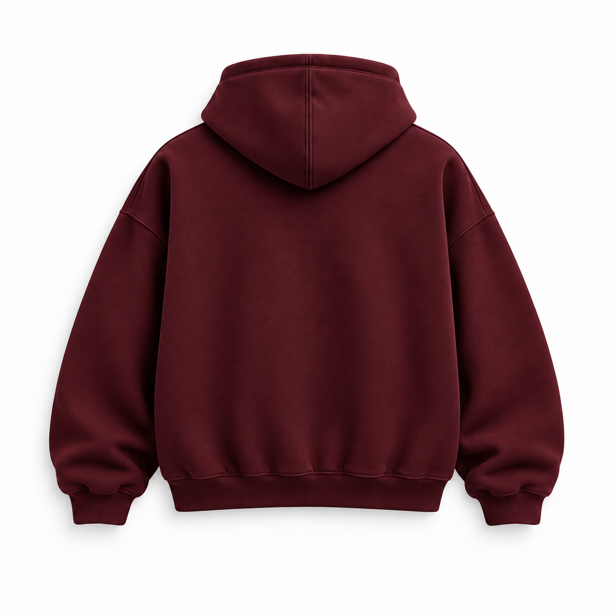 HYPESTUFF Oversized Hoodie – Bordeaux – Rückansicht ohne Rückenlogo. Designvisualisierung.