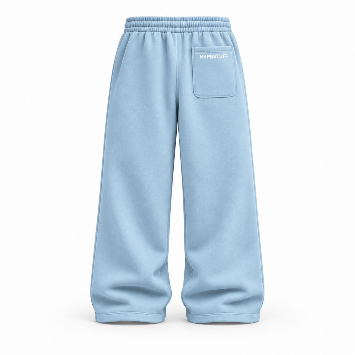 HYPESTUFF Baggy Jogger – Eisblau – Rückansicht mit Gesäßtasche. Designvisualisierung.