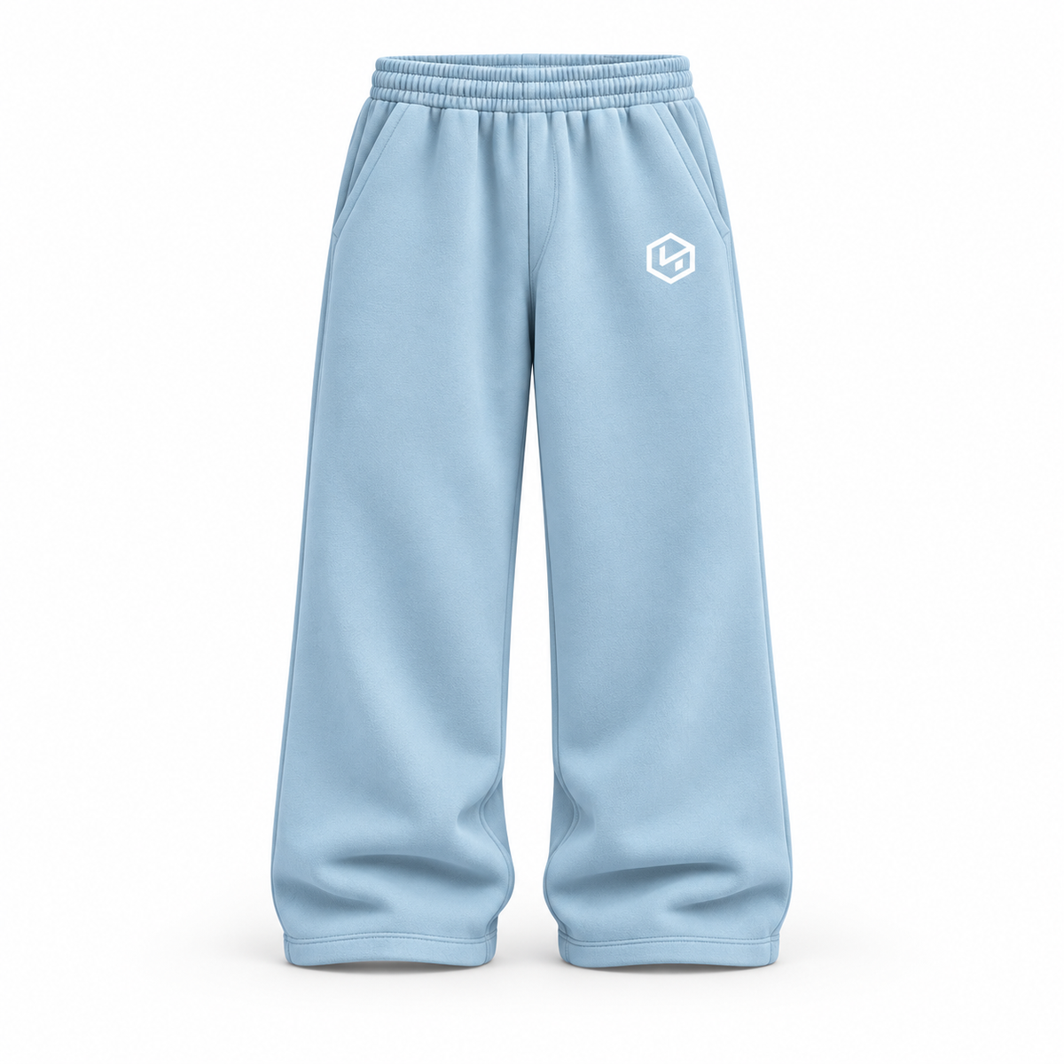 HYPESTUFF Winter26 Baggy Jogger Eisblau – Vorderansicht. Designvisualisierung.
