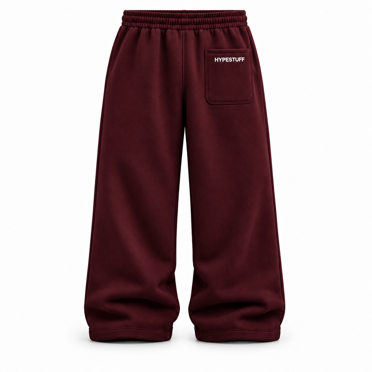 HYPESTUFF Baggy Jogger – Bordeaux – Rückansicht mit Gesäßtasche. Designvisualisierung.