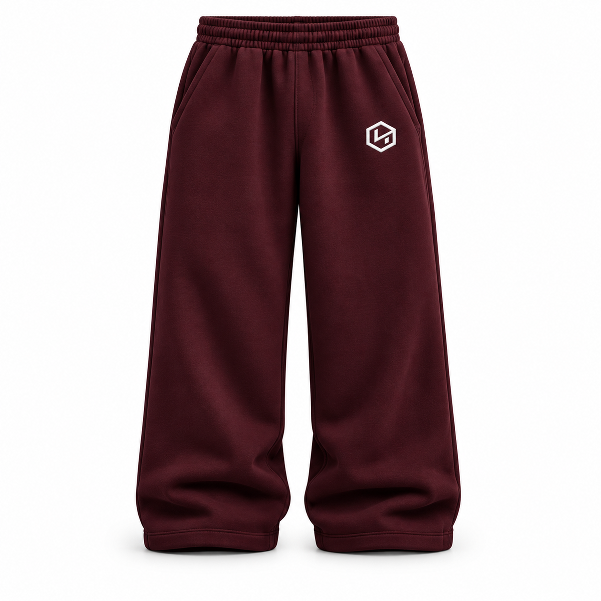 HYPESTUFF Winter26 Baggy Jogger Bordeaux – Vorderansicht. Designvisualisierung.